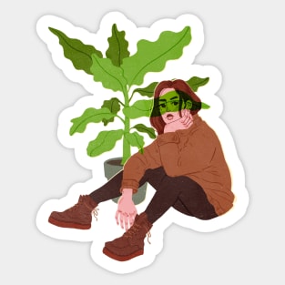 Red Plant Girl Sticker